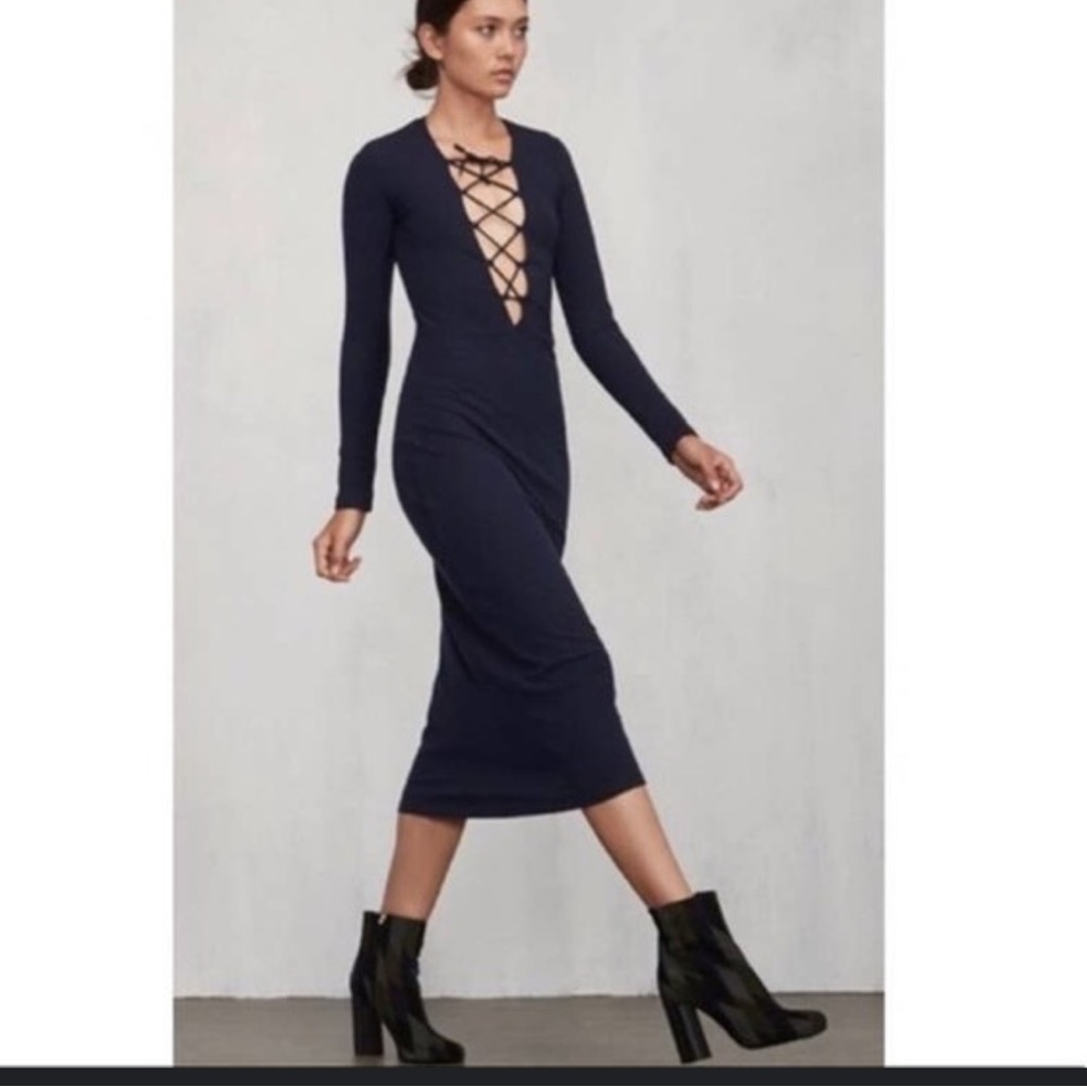 Reformation Edison Lace up Long Sleeve Bodycon Dress small